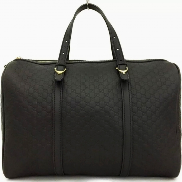 GUCCI MICRO SHIMA GG BLACK LEATHER BOSTON TRAVEL HAND BAG/Q4606 - Picture 1 of 12